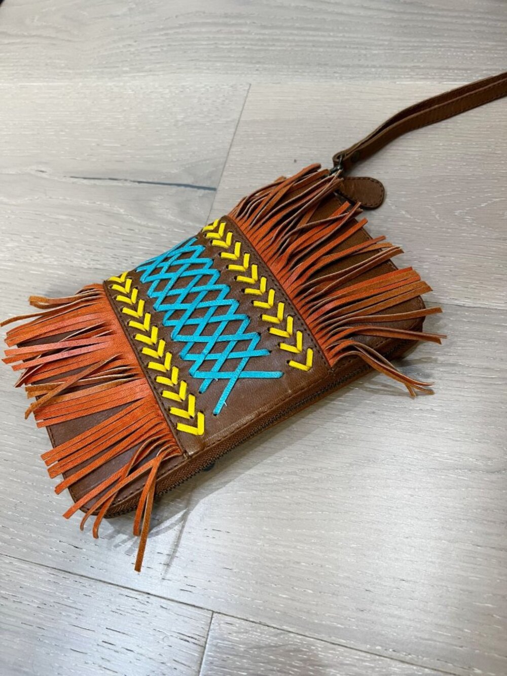 QUEENSART Leather Fringe Wallet Wristlet Clutch Handmade in Bali NWOT